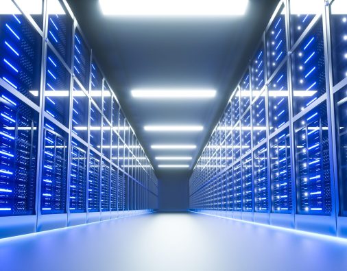 Server room interior in datacenter. 3D Render